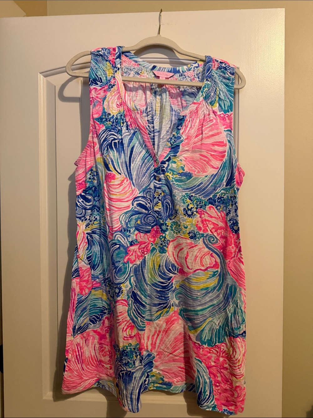 Lilly Pulitzer Sleeveless V-Neck Mini Dress in Pink & Blue Floral